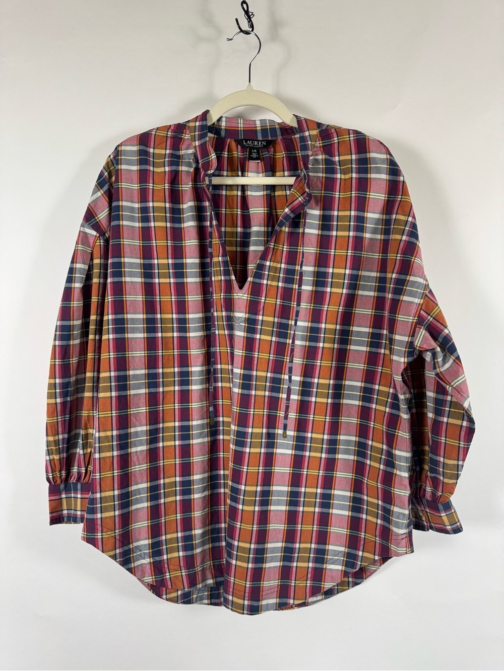 Lauren Ralph Lauren Red Plaid Pullover Shirt Preppy Cottagecore Equestrian